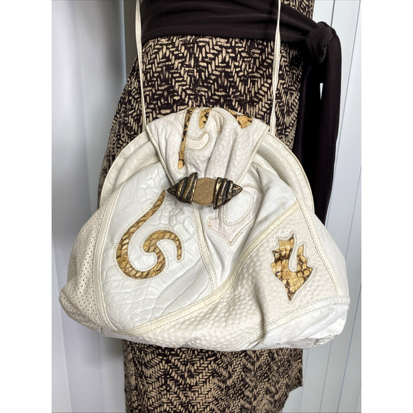 SHARIF Bag Handbag Purse Shoulder Snake Print White Crossbody White Coin Purse - Picture 15 of 15